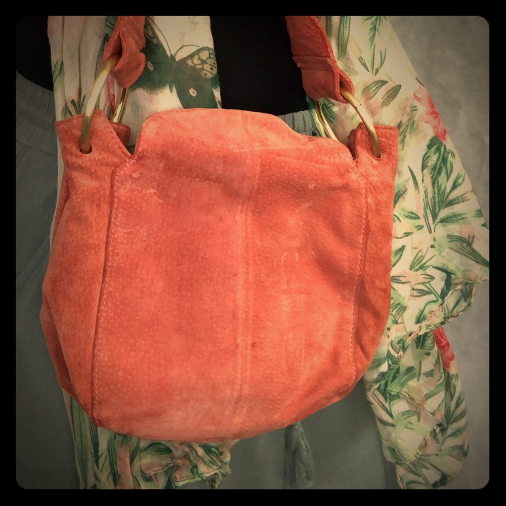 Coral suede mini handbag
